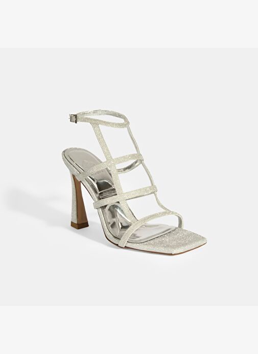 Kadın Gümüş Toka Detaylı Topuklu Abiye Sandalet - Görsel 6