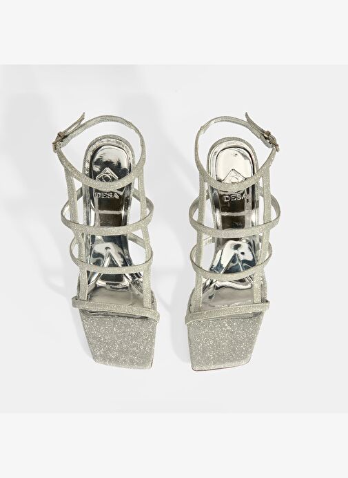 Kadın Gümüş Toka Detaylı Topuklu Abiye Sandalet - Görsel 9