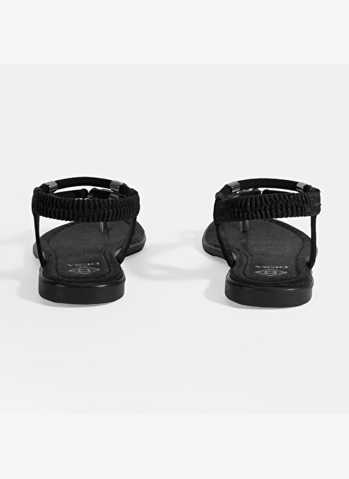 Kadın Siyah Taşlı Lastik Bantlı Parmak Arası Sandalet - Görsel 9