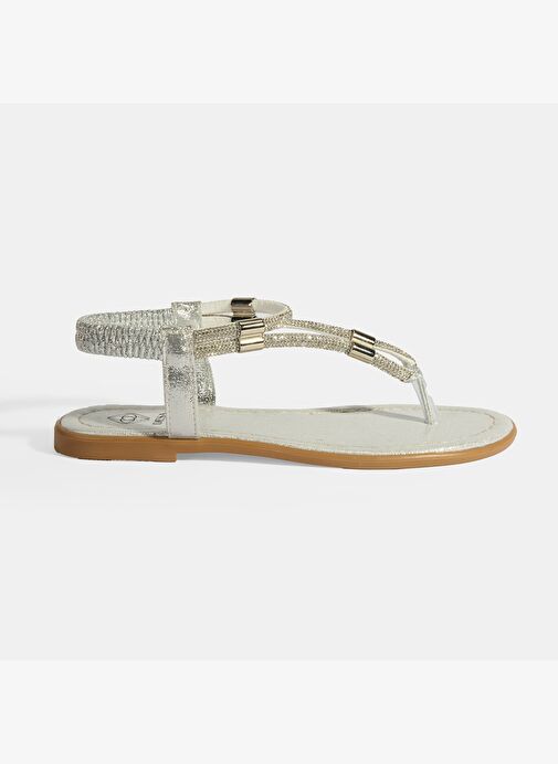 Kadın Gümüş Taşlı Lastik Bantlı Parmak Arası Sandalet - Görsel 2