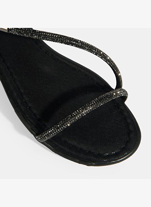 Kadın Siyah Lastik Bantlı Taşlı Sandalet - Görsel 7