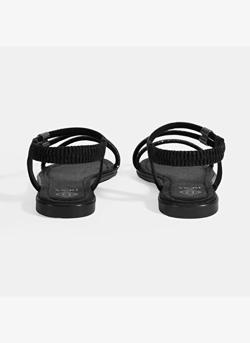 Kadın Siyah Lastik Bantlı Taşlı Sandalet - Görsel 9