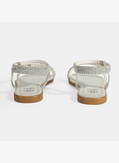 Kadın Gümüş Lastik Bantlı Taşlı Sandalet - Görsel 9