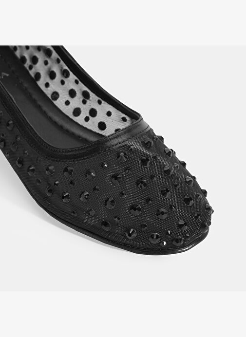 Kadın Siyah Taş Detaylı Fileli Babet - Görsel 7