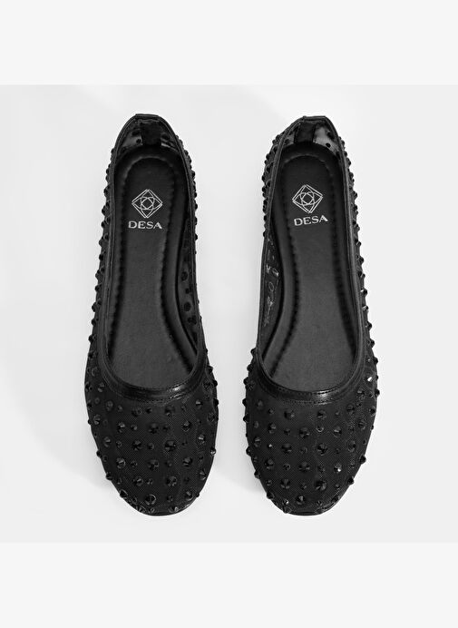 Kadın Siyah Taş Detaylı Fileli Babet - Görsel 8