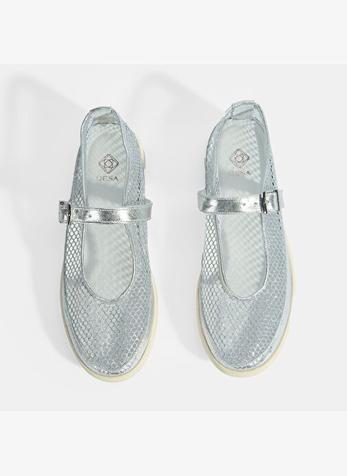 Kadın Gümüş Ayarlanabilir Tokalı File Detaylı Ayakkabı - Görsel 6