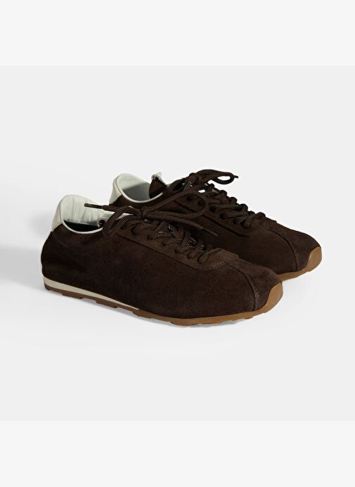 Kadın Kahve Bağcıklı Süet Spor Ayakkabı - Görsel 3