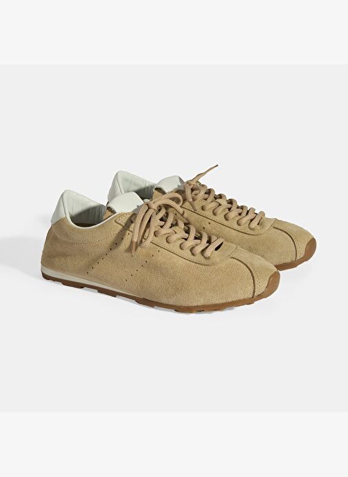Kadın Bej Bağcıklı Süet Spor Ayakkabı - Görsel 2