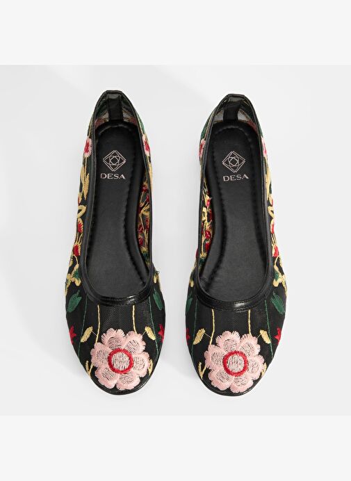 Kadın Siyah Nakış İşleme Detaylı Fileli Babet - Görsel 7