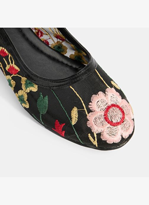 Kadın Siyah Nakış İşleme Detaylı Fileli Babet - Görsel 8