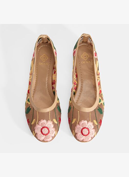 Kadın Ten Nakış İşleme Detaylı Fileli Babet - Görsel 6