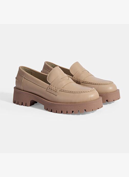 Kadın Ten Slip-On Deri Loafer - Görsel 3