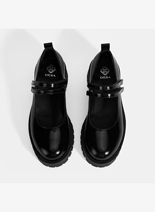 Kadın Siyah Mary Jane Cırt Detaylı Deri Babet - Görsel 6