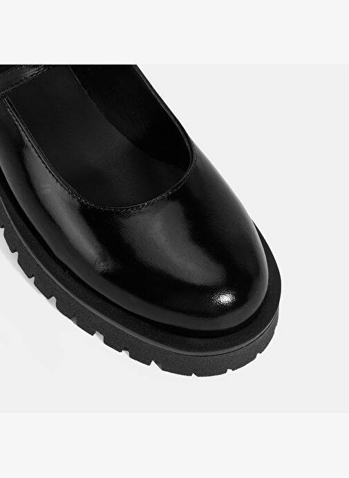 Kadın Siyah Mary Jane Cırt Detaylı Deri Babet - Görsel 7