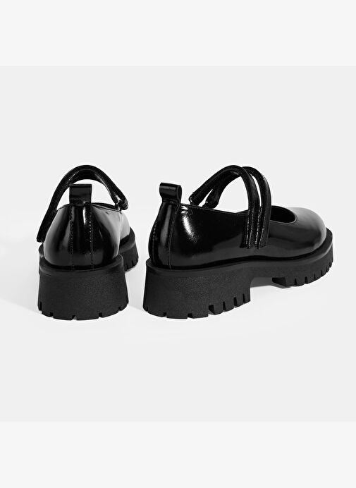 Kadın Siyah Mary Jane Cırt Detaylı Deri Babet - Görsel 8