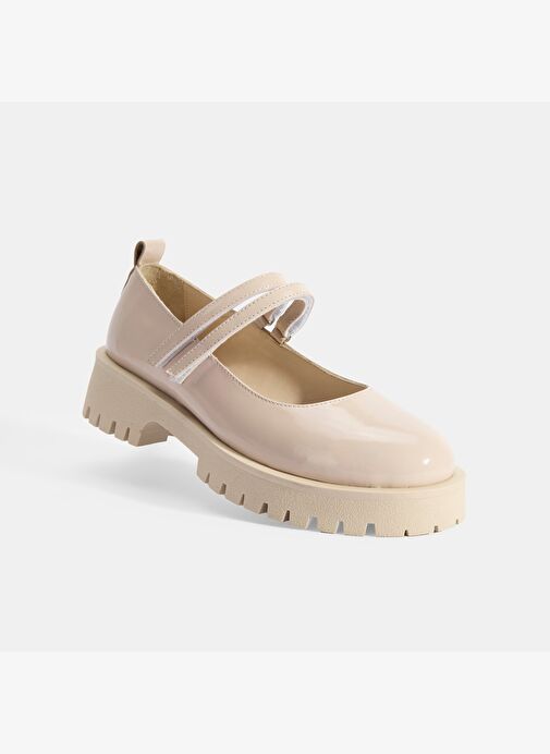 Kadın Krem Mary Jane Cırt Detaylı Deri Babet - Görsel 6