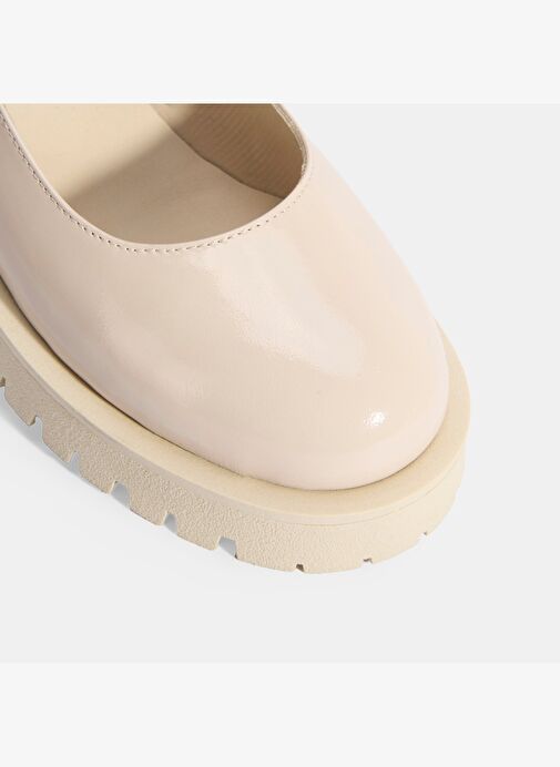 Kadın Krem Mary Jane Cırt Detaylı Deri Babet - Görsel 7