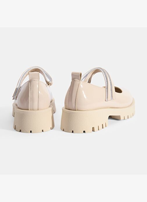 Kadın Krem Mary Jane Cırt Detaylı Deri Babet - Görsel 8