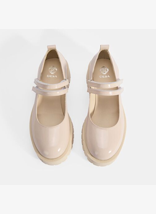 Kadın Krem Mary Jane Cırt Detaylı Deri Babet - Görsel 9