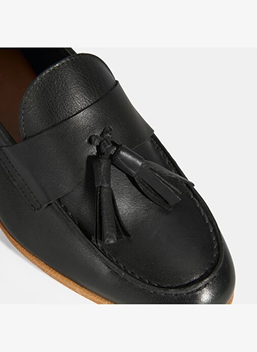 Kadın Siyah Püskül Detaylı Deri Loafer - Görsel 7
