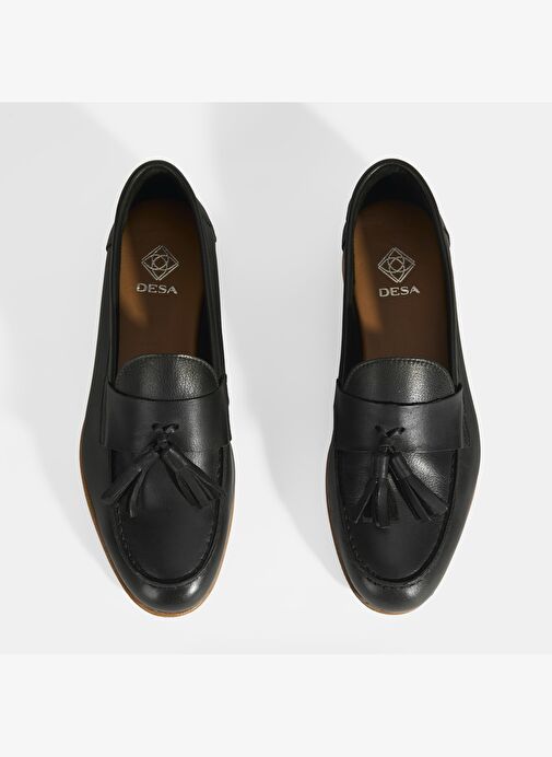 Kadın Siyah Püskül Detaylı Deri Loafer - Görsel 8