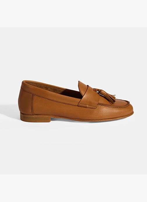 Kadın Taba Püskül Detaylı Slip-On Deri Loafer - Görsel 2