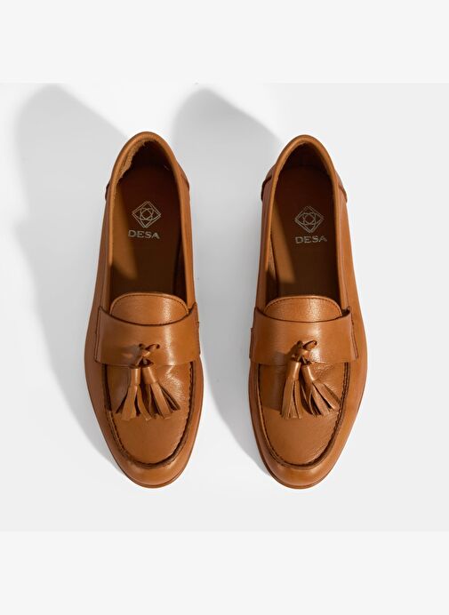 Kadın Taba Püskül Detaylı Slip-On Deri Loafer - Görsel 7