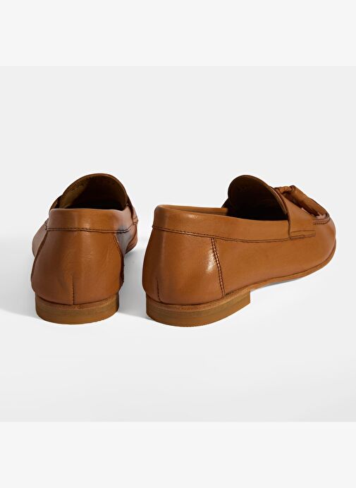 Kadın Taba Püskül Detaylı Slip-On Deri Loafer - Görsel 8