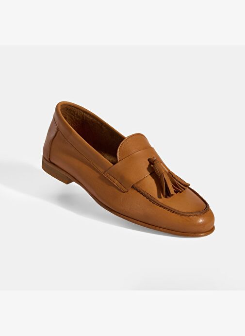 Kadın Taba Püskül Detaylı Slip-On Deri Loafer - Görsel 9