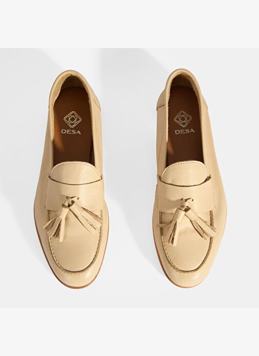 Kadın Bej Püskül Detaylı Deri Loafer - Görsel 8