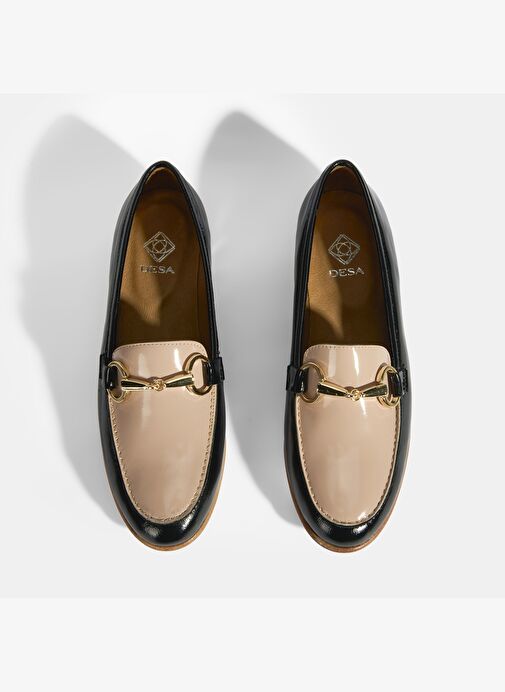 Siyah Kadın Metal Aksesuarlı Slip-On Rugan Loafer - Görsel 7