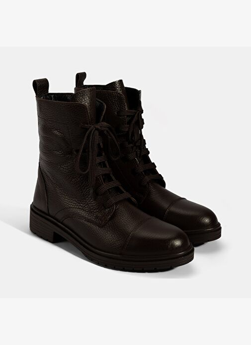 Kadın Kahve Bağcıklı Deri Postal Bot - Görsel 2