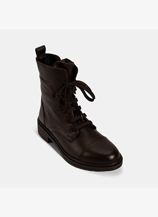 Kadın Kahve Bağcıklı Deri Postal Bot - Görsel 6