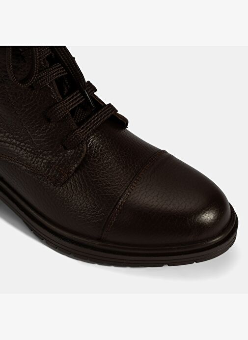 Kadın Kahve Bağcıklı Deri Postal Bot - Görsel 7