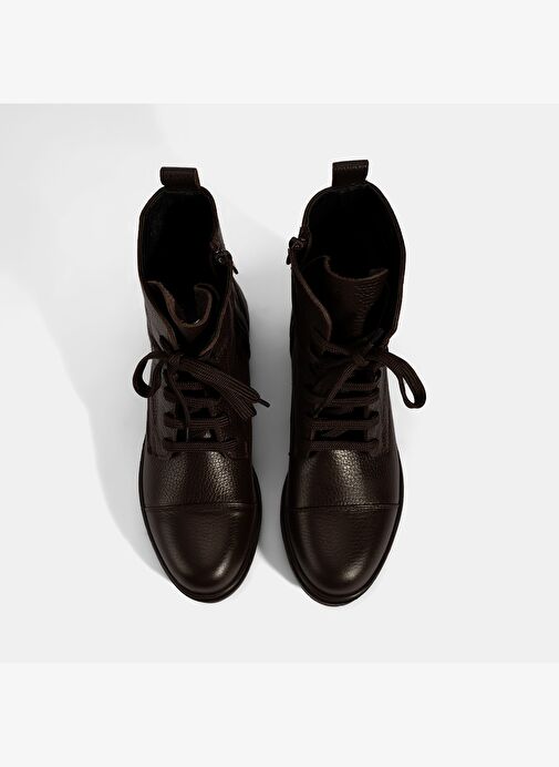 Kadın Kahve Bağcıklı Deri Postal Bot - Görsel 8