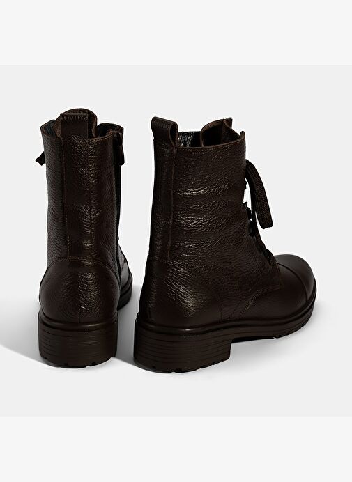 Kadın Kahve Bağcıklı Deri Postal Bot - Görsel 9