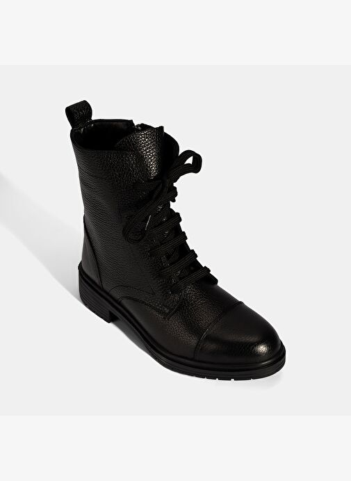 Kadın Siyah Bağcıklı Deri Postal Bot - Görsel 6