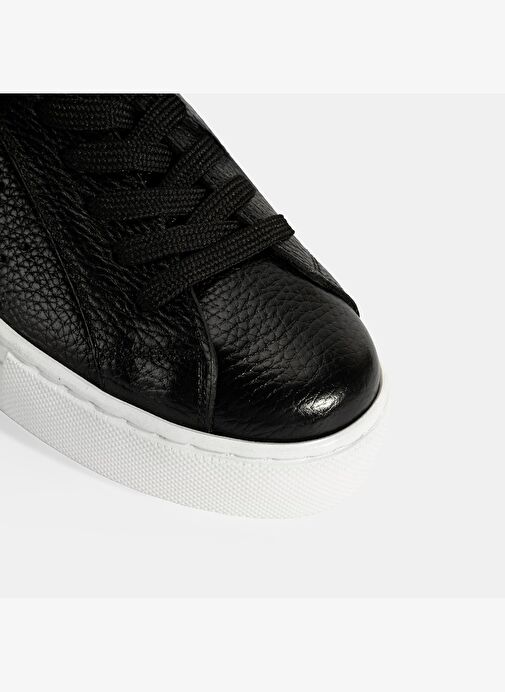 Kadın Siyah Bağcıklı Deri Sneaker - Görsel 8