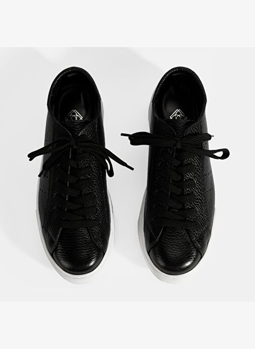 Kadın Siyah Bağcıklı Deri Sneaker - Görsel 9