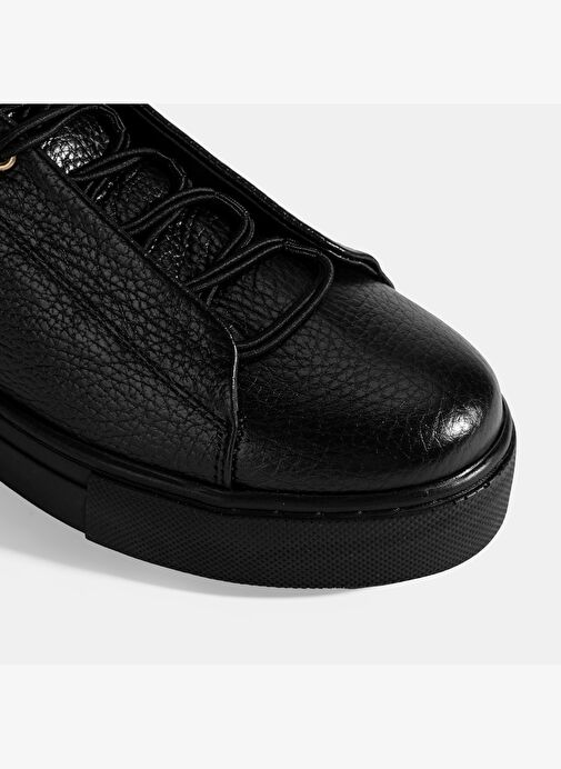 Kadın Siyah Bağcıklı Deri Sneaker - Görsel 7