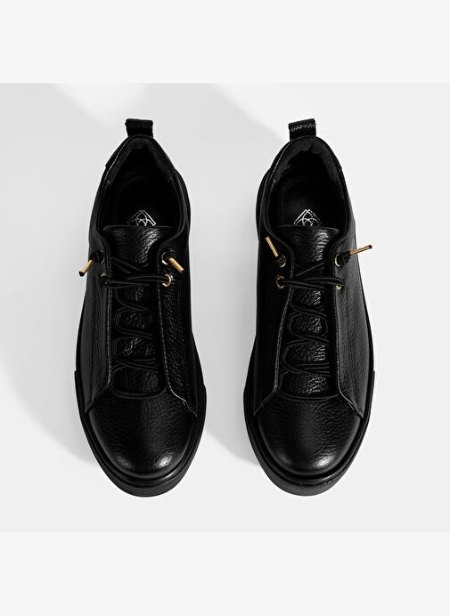 Kadın Siyah Bağcıklı Deri Sneaker - Görsel 8