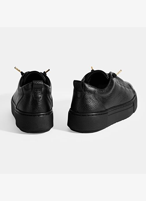 Kadın Siyah Bağcıklı Deri Sneaker - Görsel 9