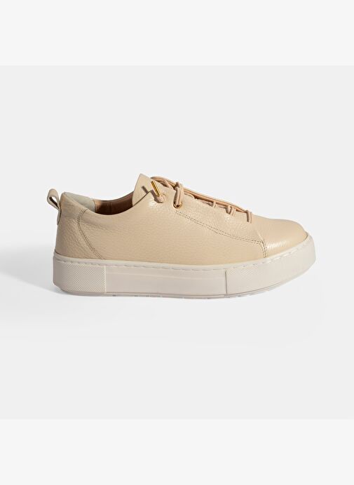Kadın Bej Bağcıklı Deri Sneaker - Görsel 3