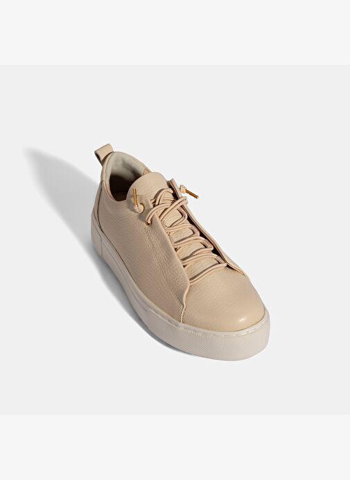 Kadın Bej Bağcıklı Deri Sneaker - Görsel 6