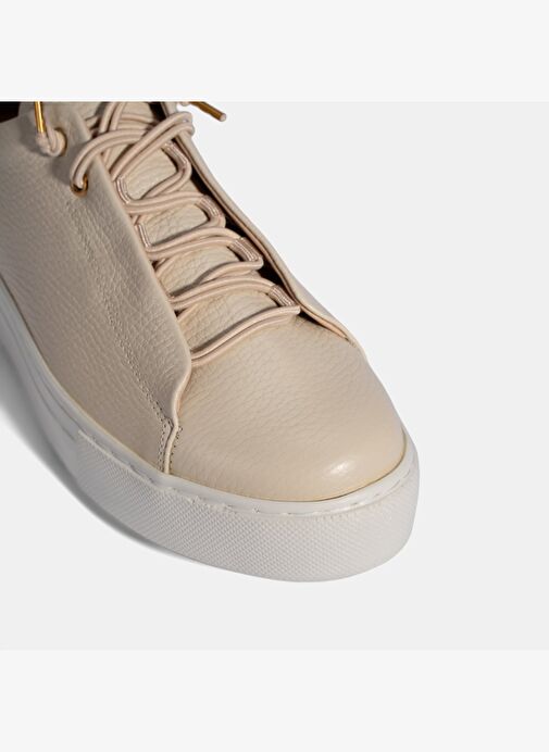 Kadın Bej Bağcıklı Deri Sneaker - Görsel 7