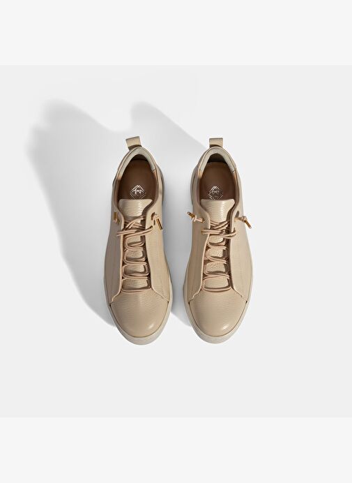Kadın Bej Bağcıklı Deri Sneaker - Görsel 8