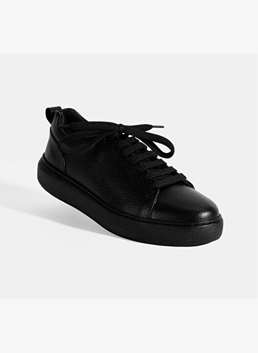Kadın Siyah Bağcıklı Deri Sneaker - Görsel 6