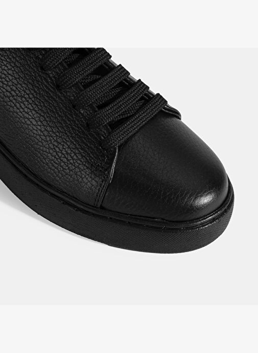 Kadın Siyah Bağcıklı Deri Sneaker - Görsel 7