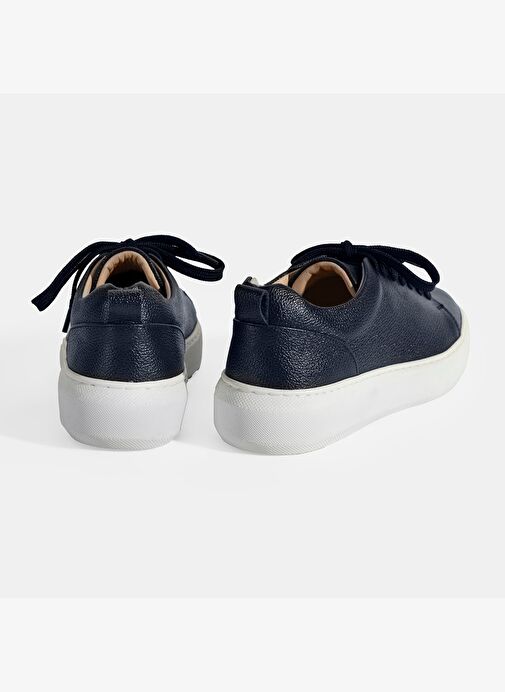 Kadın Lacivert Bağcıklı Deri Sneaker - Görsel 7