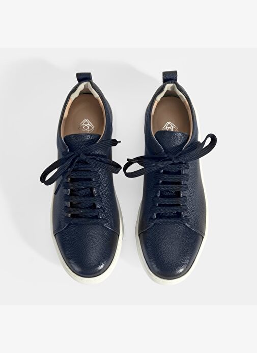 Kadın Lacivert Bağcıklı Deri Sneaker - Görsel 8